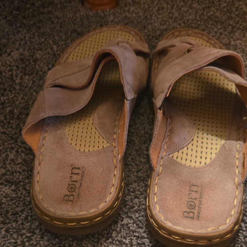Born Light Brown Leather Slip-On Sandals
